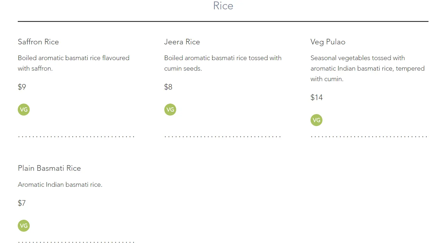 ANGLO INDIAN RICE and BREAD MENU