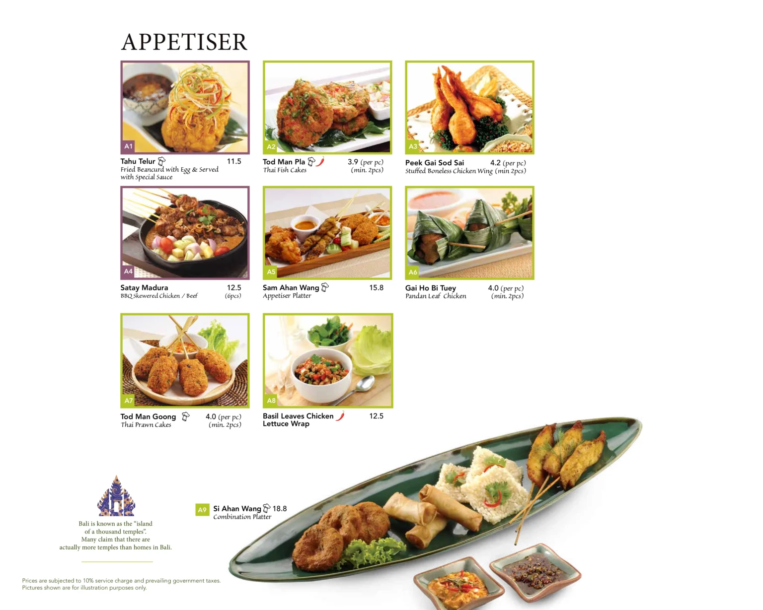 BALI THAI APPETIZER MENU