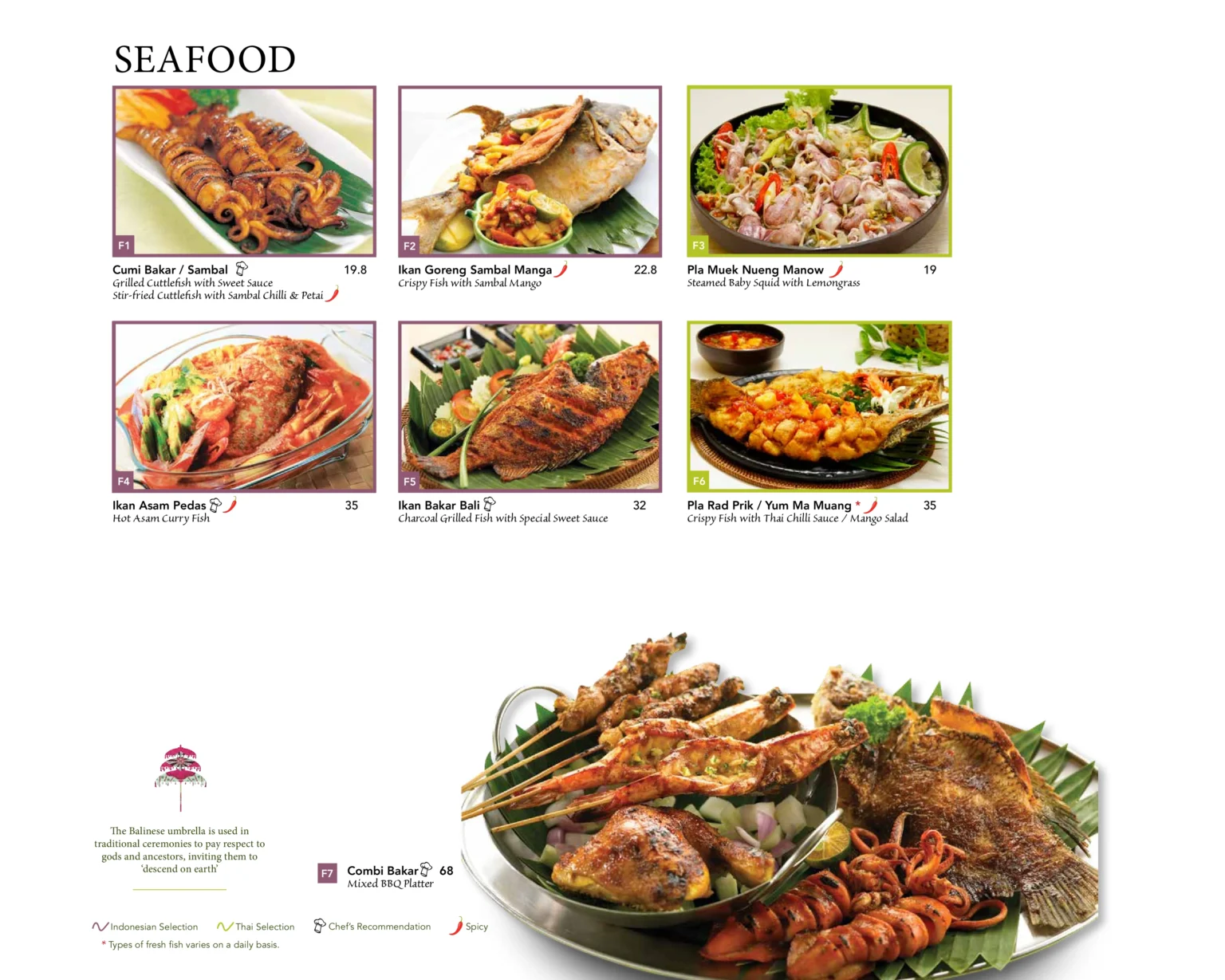 BALI THAI SINGAPORE SEAFOOD MENU