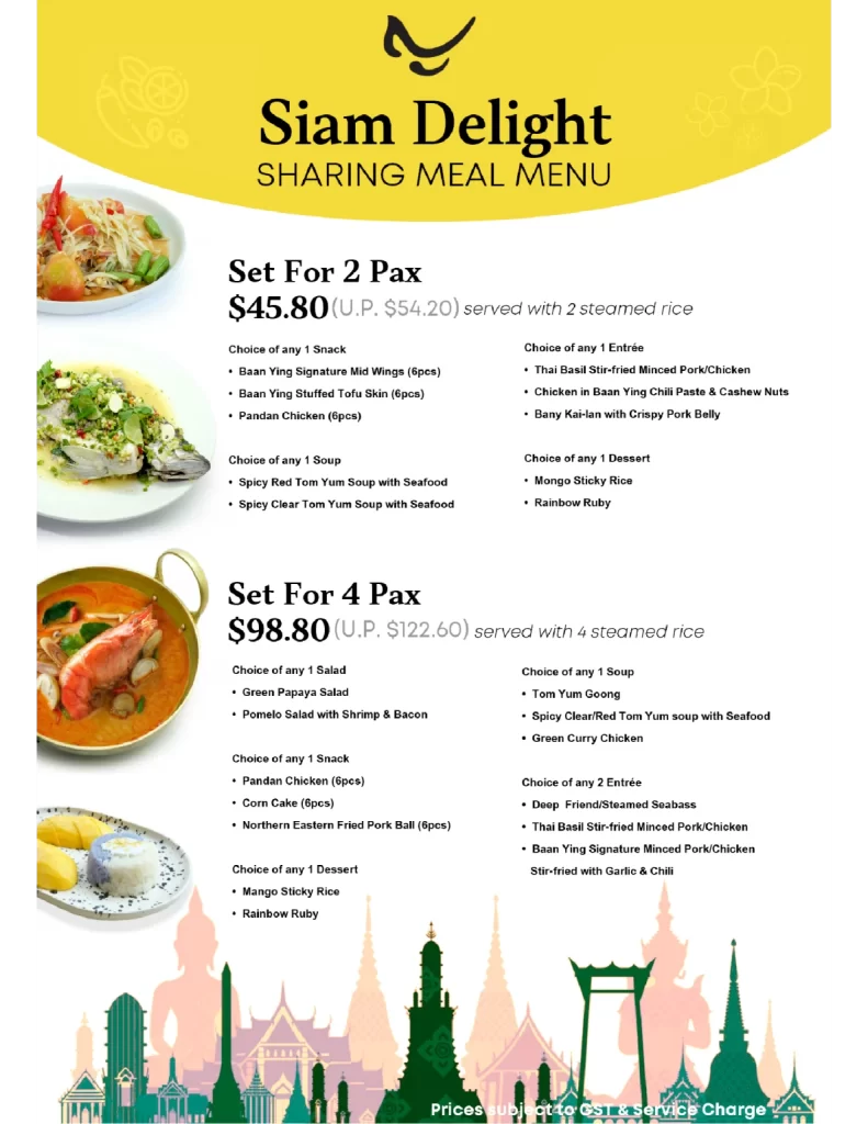 Baan Ying Siam Delight Menu 2024