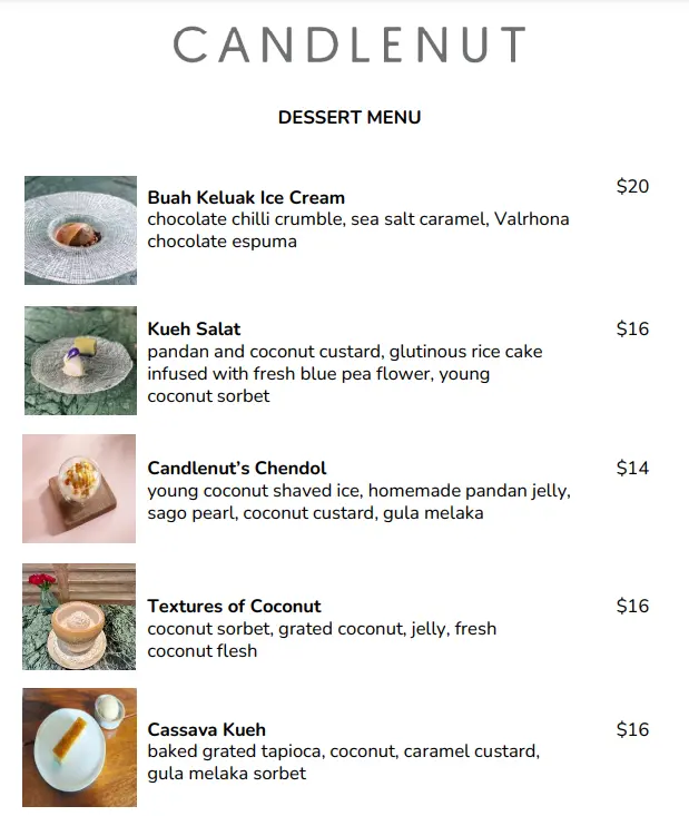 CANDLENUT DESSERTS MENU PRICES 2024