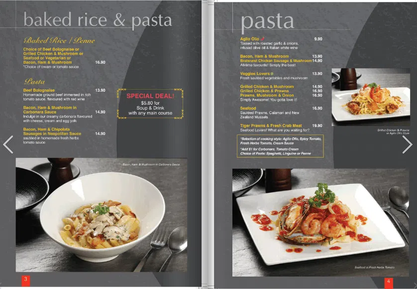 CHEF’S HATS PASTA MENU PRICES 2024