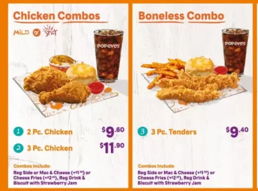 CHICKEN COMBOS MENU PRICES 2024