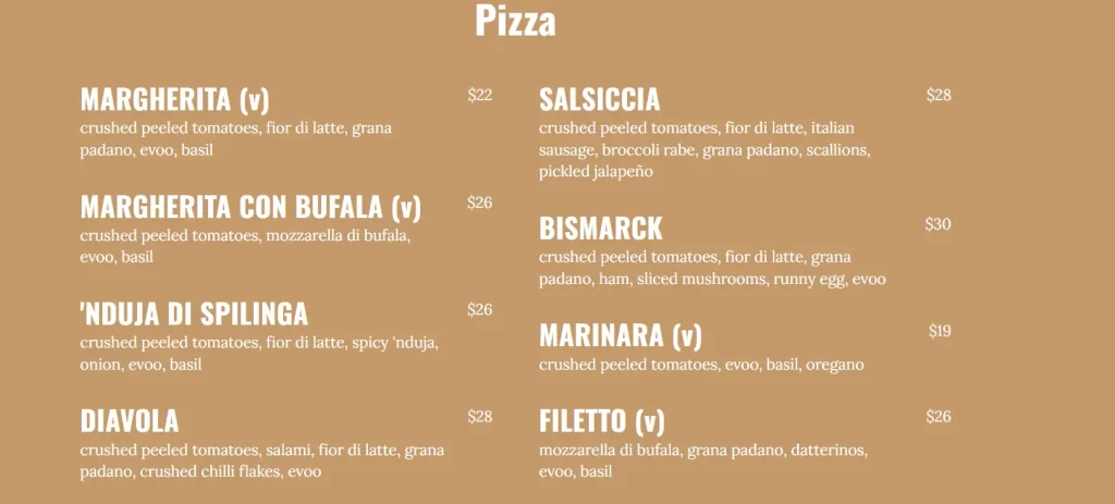 CICHETI MENU PIZZA PRICES 2024