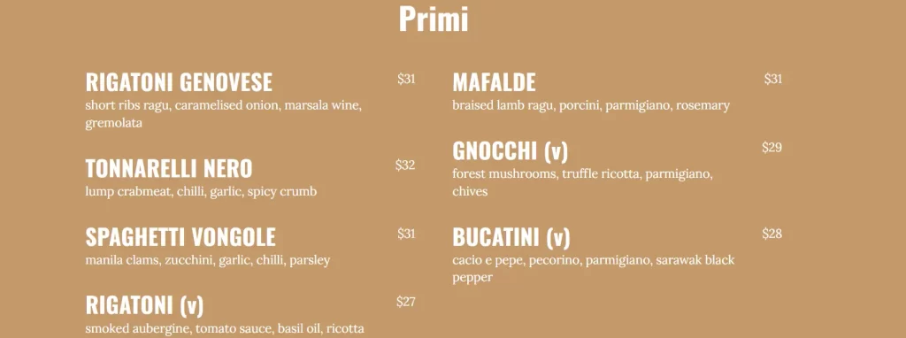 CICHETI PRIMI MENU PRICES 2024