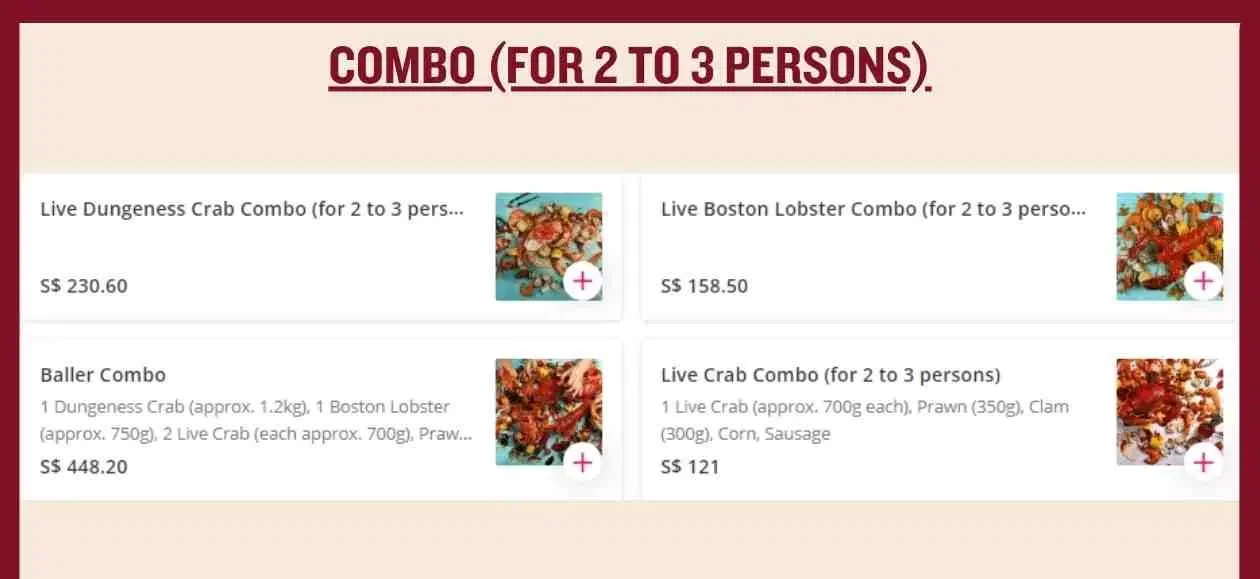 Dancing Crab – Combo Menu 2024