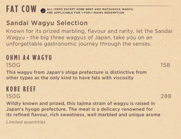 Fat Cow Selection Menu 2024