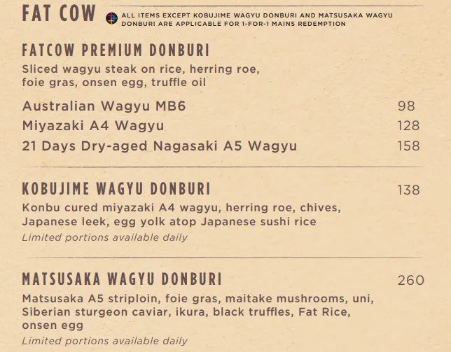 Fat Cow Selection Menu 2024