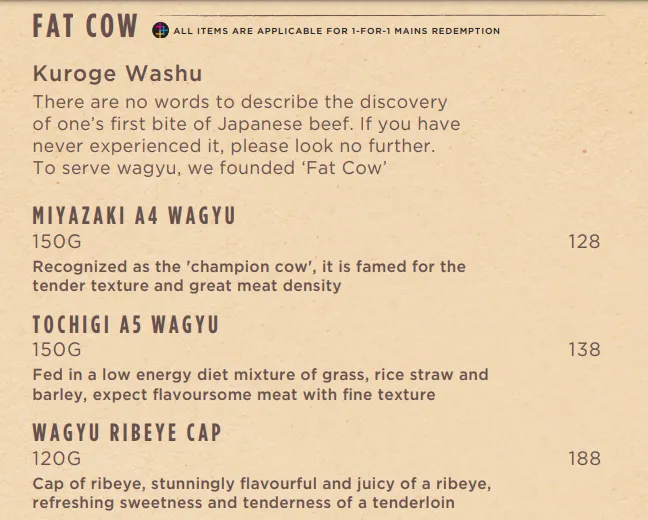 Fat Cow Selection Menu 2024