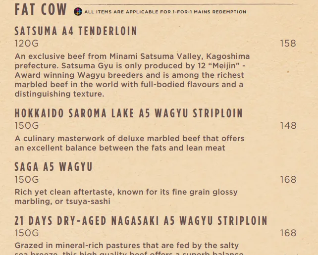 Fat Cow Selection Menu 2024