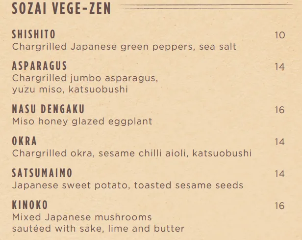 Fat Cow Sozai Vege-Zen Menu 2024