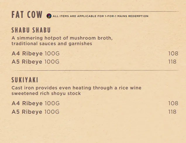 Fat Cow Selection Menu 2024