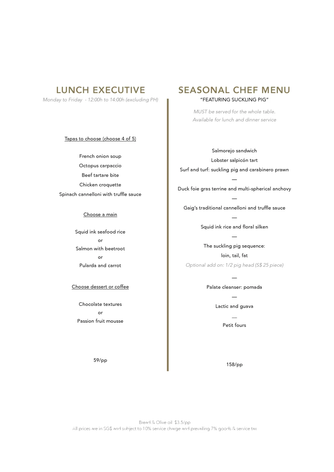 GAIG RESTAURANT LUNCH EXECUTIVE AND SEASONAL MENU 2024