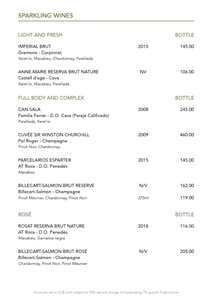 GAIG RESTAURANT SPARKLING WINES MENU 2024