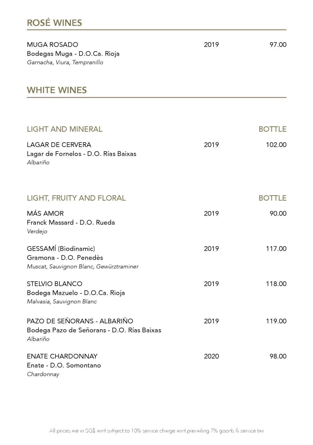 GAIG RESTAURANT SPARKLING WINES MENU 2024