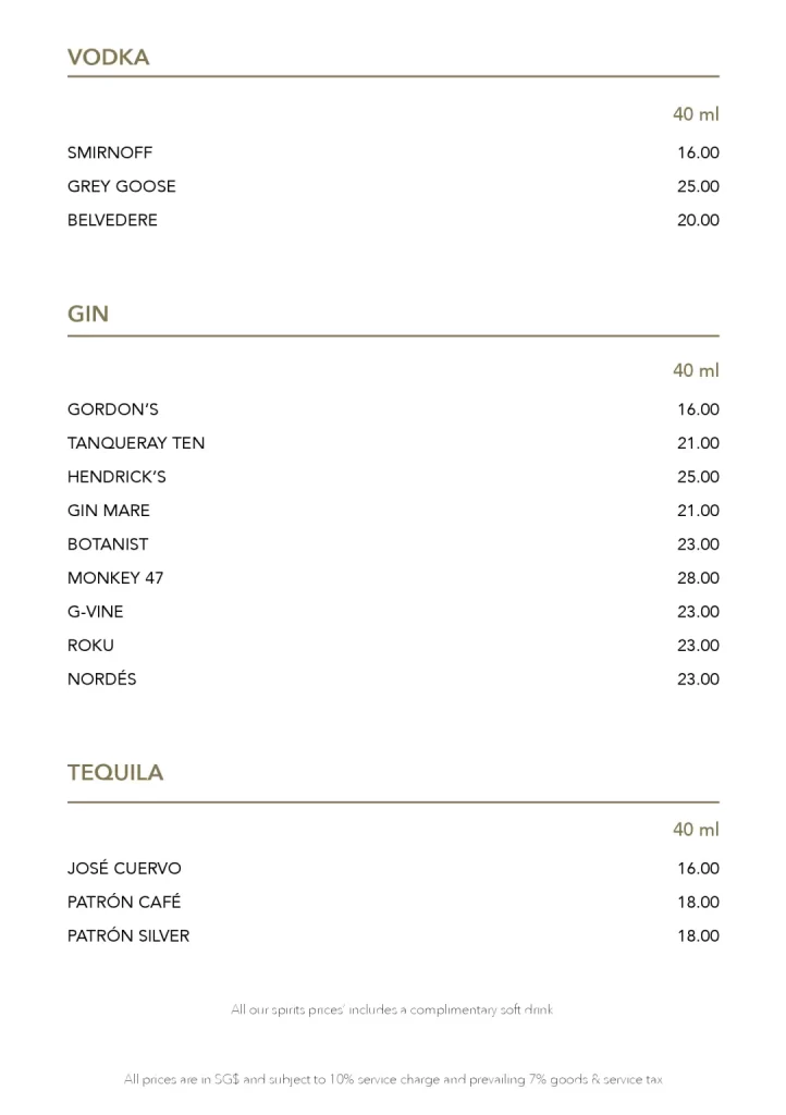 GAIG RESTAURANT VADOKA AND GIN MENU 2024