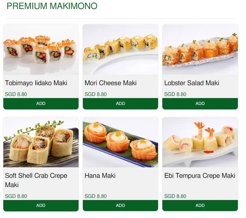 HEI SUSHI MAKIMONO MENU PRICES 2024