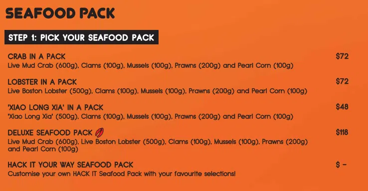 Hack It Seafood Menu 2024