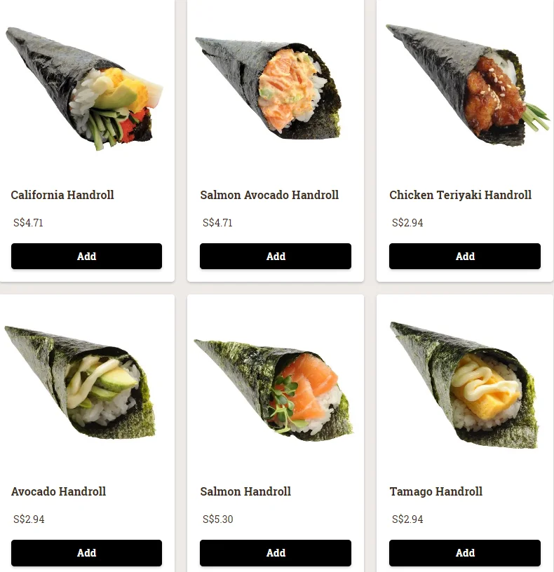 ICHIBAN BOSHI HAND ROLL MENU 