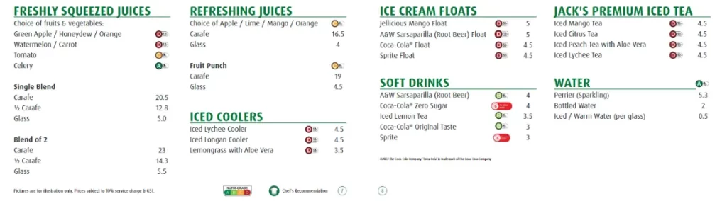 JACK’S PLACE BEVERAGES MENU PRICE 2024