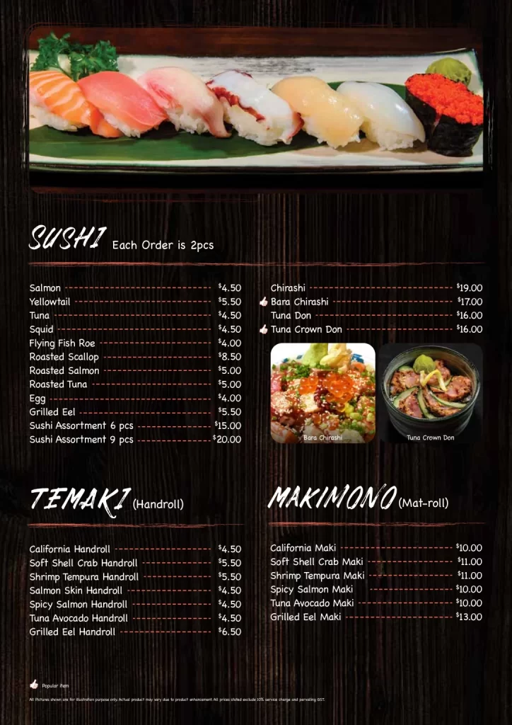 KANPAI SINGAPORE MENU – SUSHI TEMAKI & MAKIMONO 2024