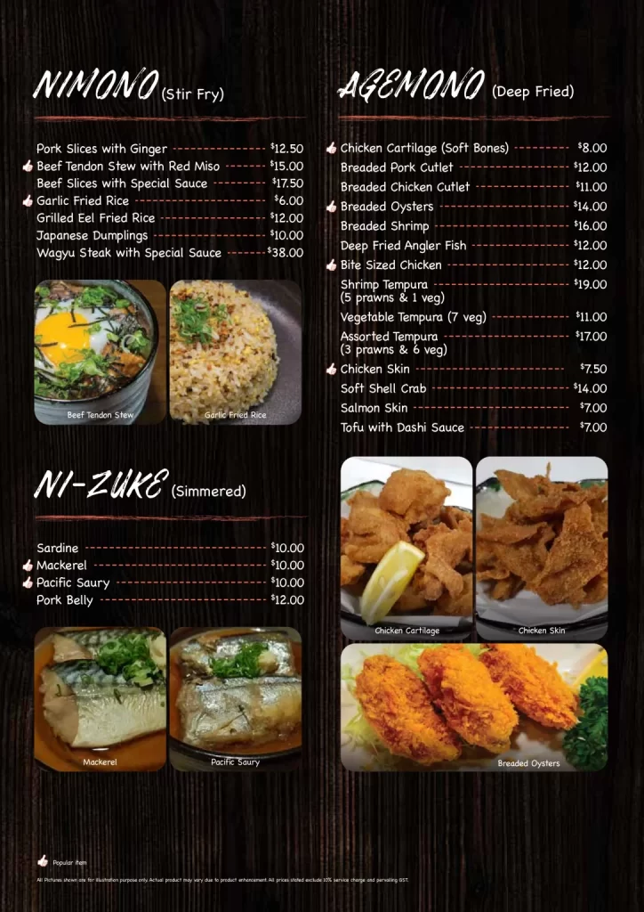 KANPAI SINGAPORE – NIMONO & AGEMONO MENU 2024