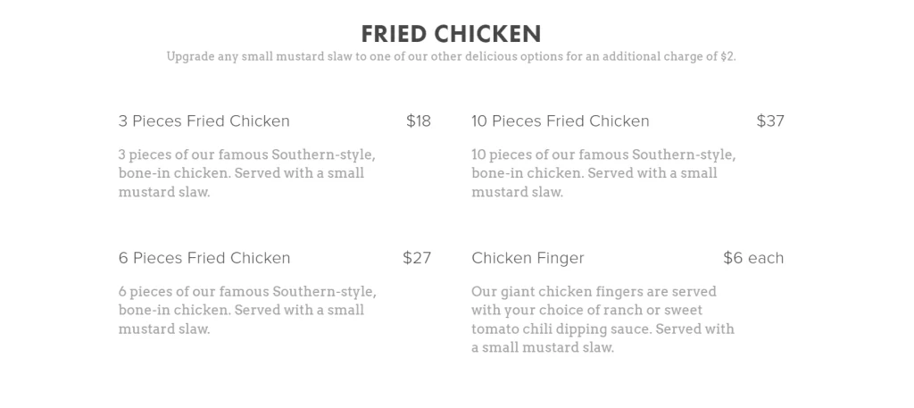 NORTHERN CHICKEN FRIED CHICKEN MENU 2024