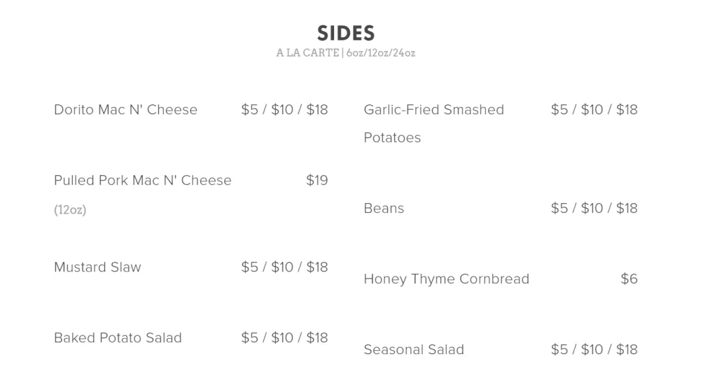 NORTHERN CHICKEN SINGAPORE SIDES MENU 2024