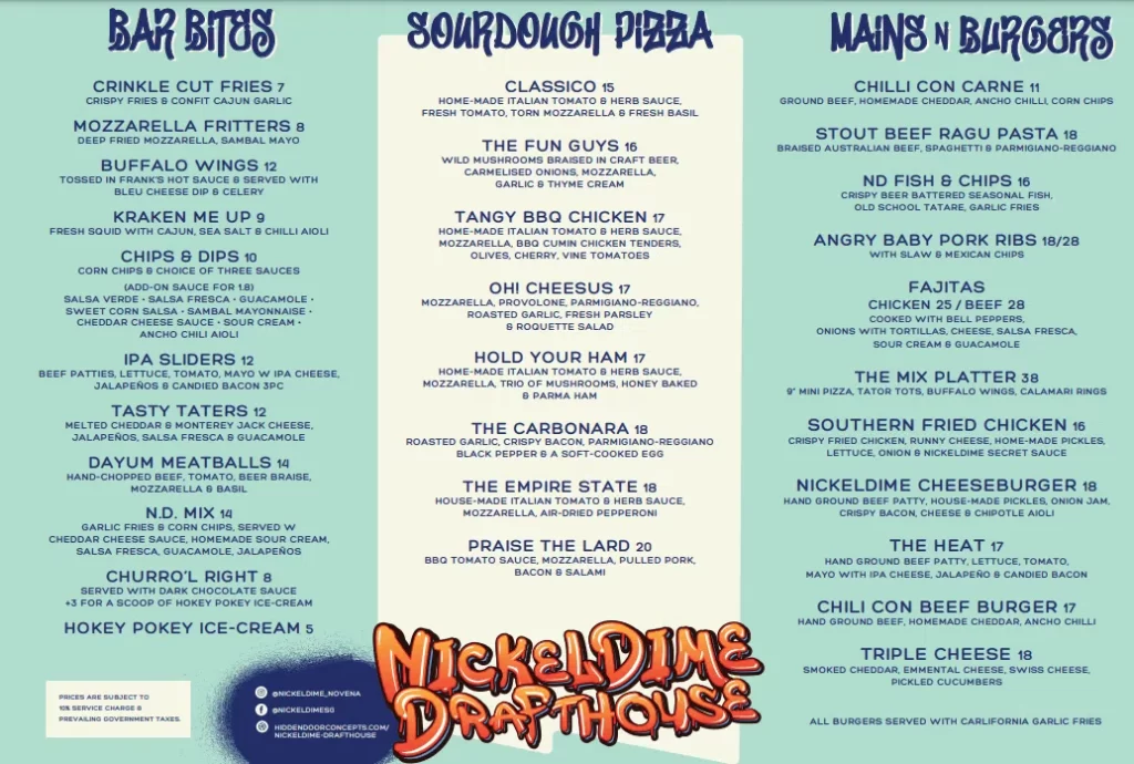 Nickeldime Singapore Burgers Menu 2024