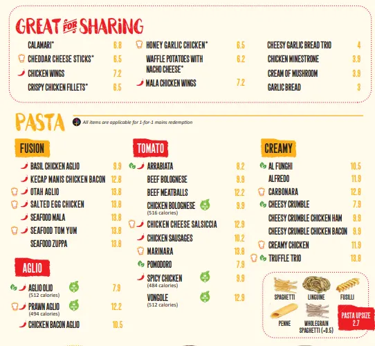 PASTAMANI FUSION PASTA MENU