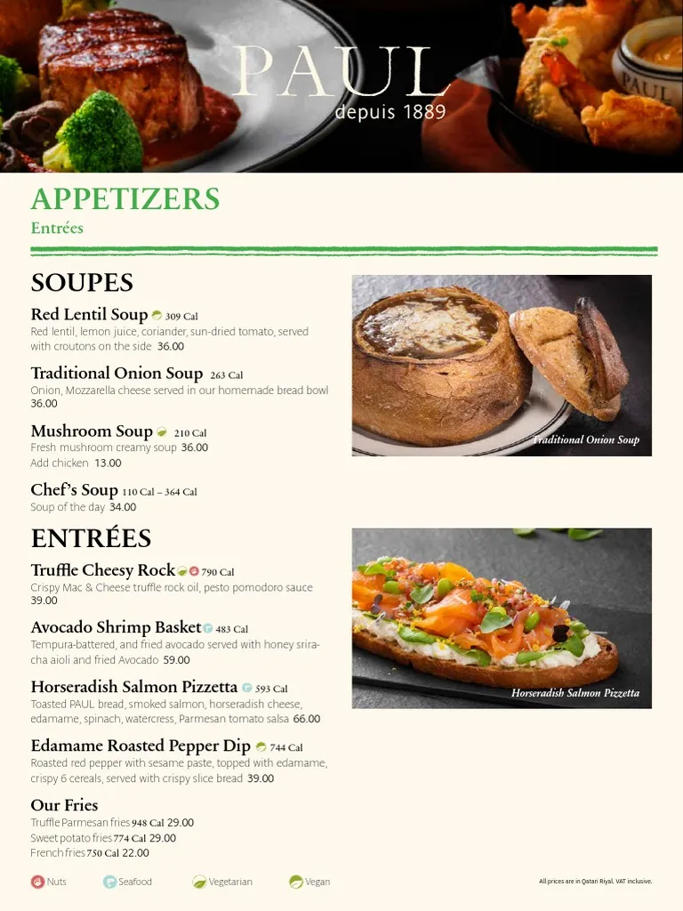 PAUL APETIZERS & SALADS MENU PRICE 2024