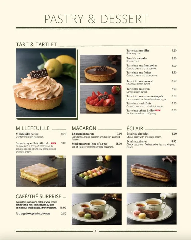 PAUL SINGAPORE – PASTRIES & DESSERTS MENU 2024