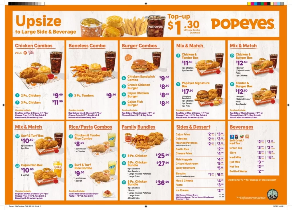 POPEYES A LA CARTE MENU WITH PRICE 2024