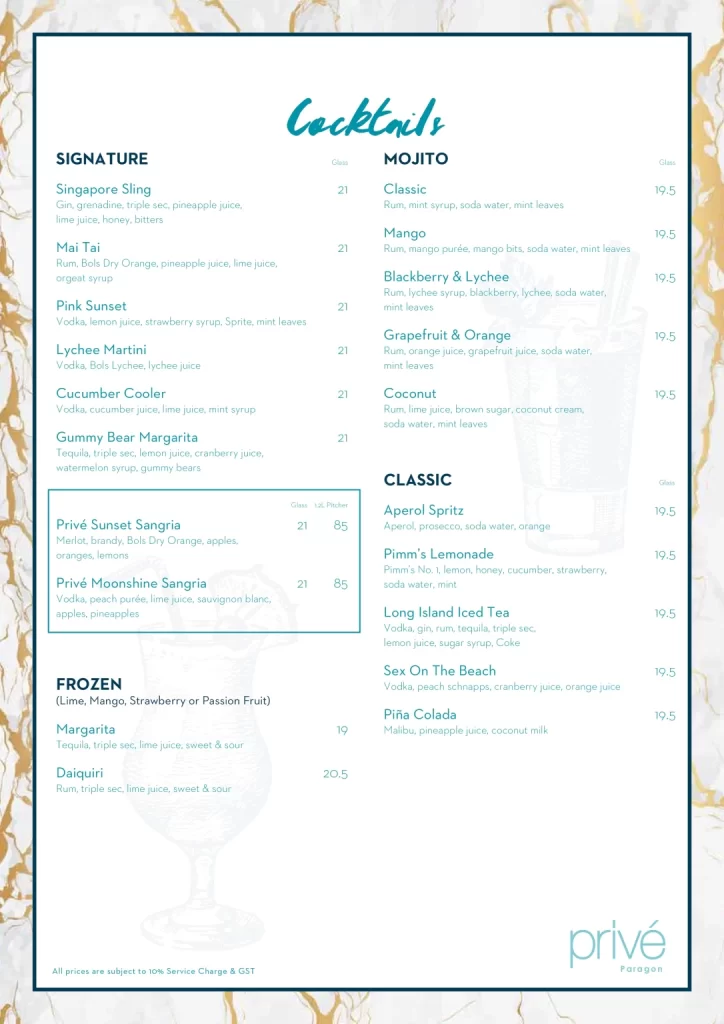 PRIVE HAPPY HOUR DEALS MENU 2024