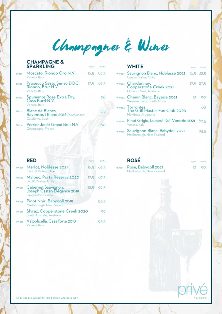 PRIVE HAPPY HOUR DEALS MENU 2024