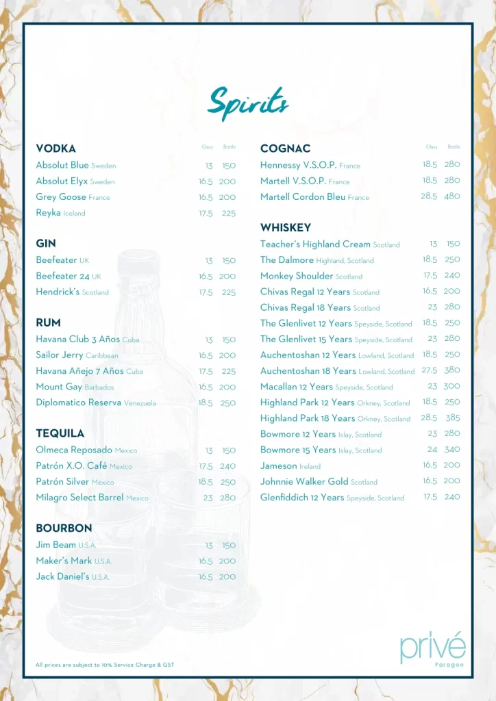 PRIVE HAPPY HOUR DEALS MENU 2024