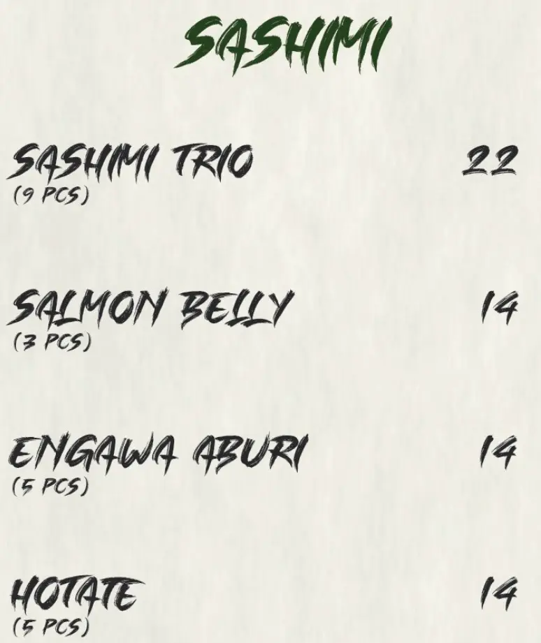 RAPPU SASHIMI MENU PRICES 2024