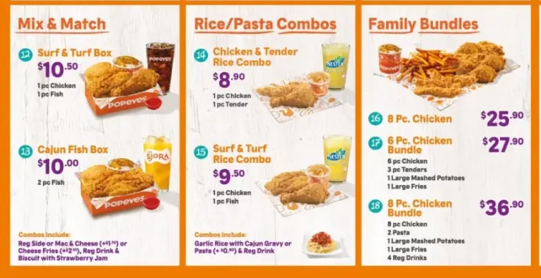 RICE & PASTA COMBOS MENU PRICES 2024