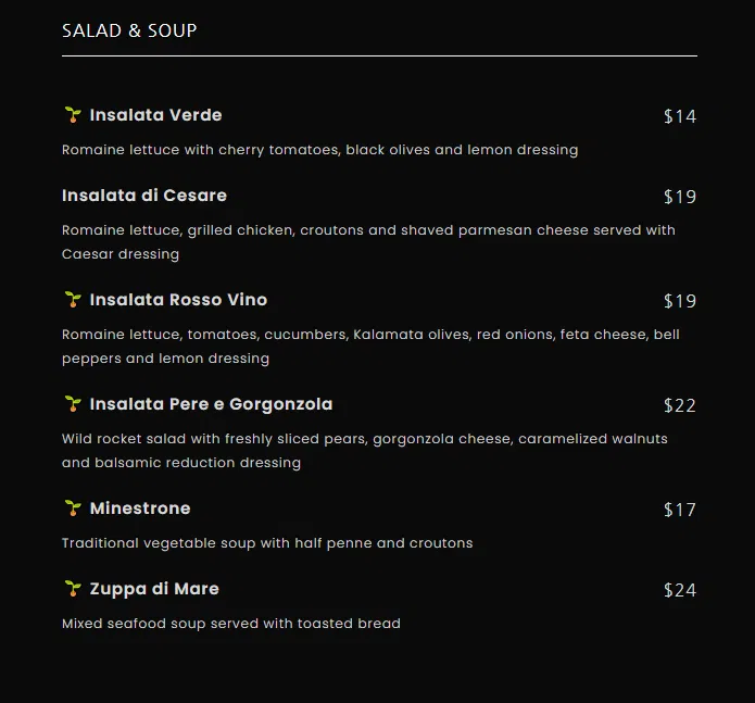 Rosso Vino Singapore Menu – Salads 2024