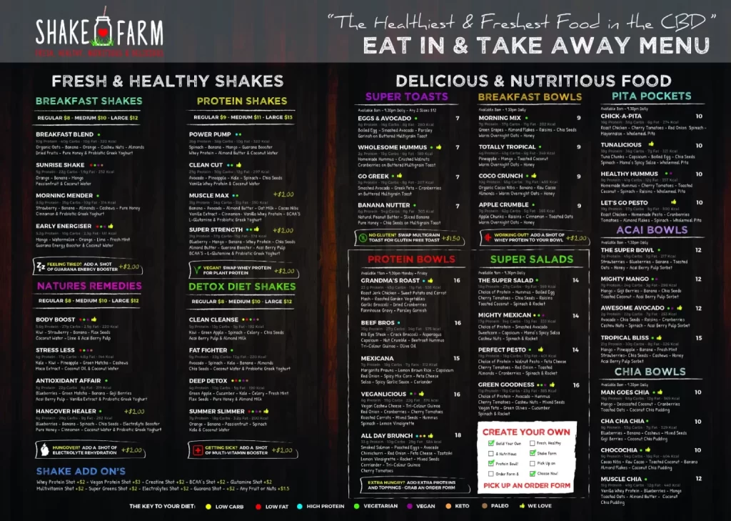 SHAKE FARM NATURES REMEDIES MENU PRICES 2024