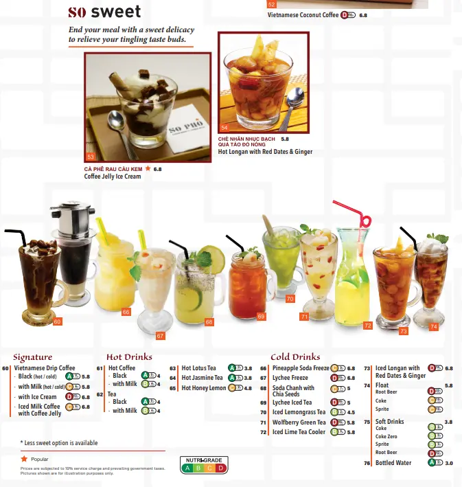 So Pho Beverages Menu Price 2024