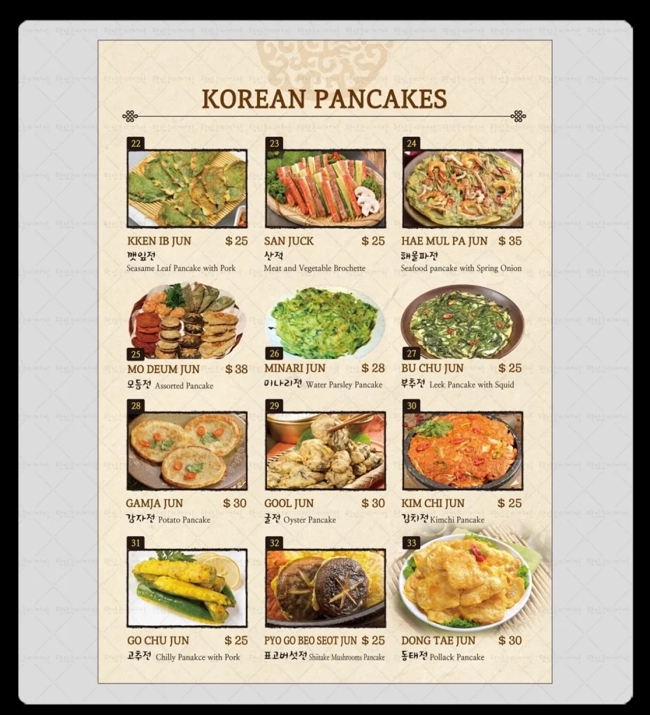 TODAMGOL MENU KOREAN PANCAKES PRICES 2024