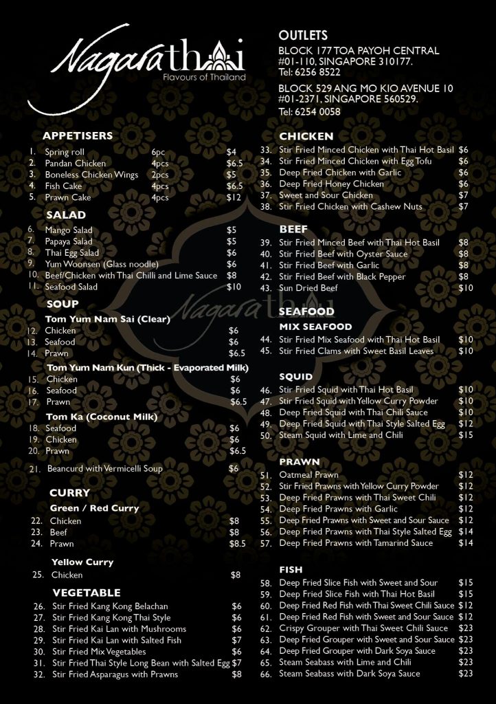 Nagara Thai Menu