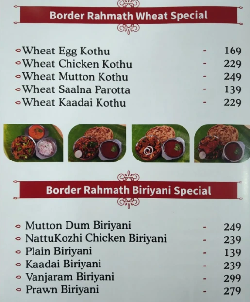 Border Rahmath Wheat Special & Biriyani Menu 2024