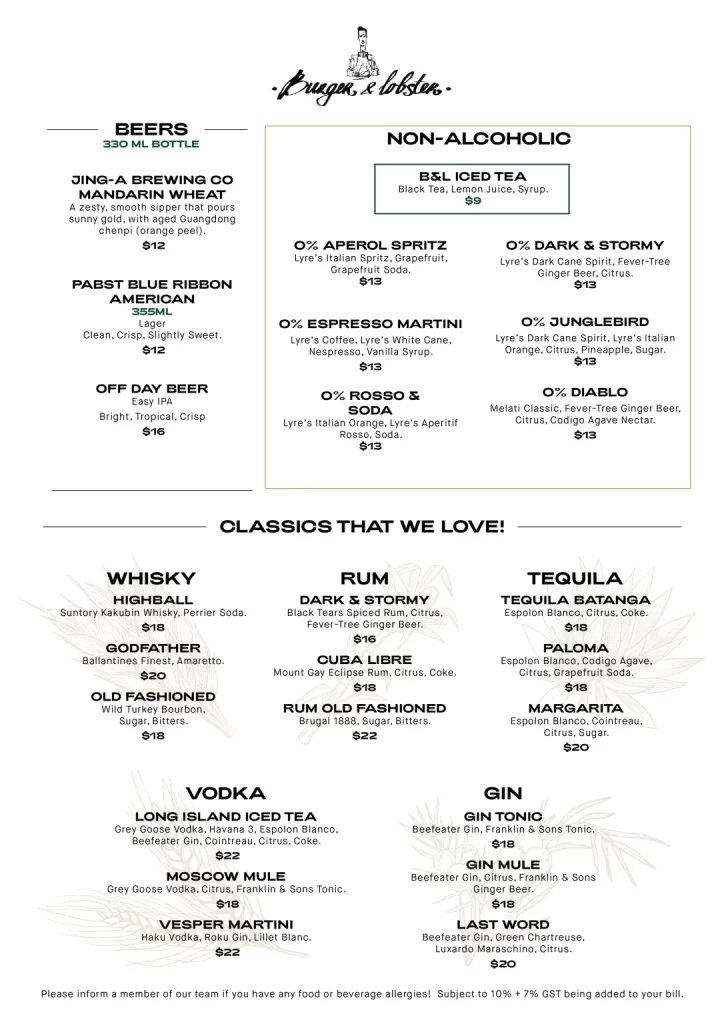 Burger & Lobster Beers Menu 2024