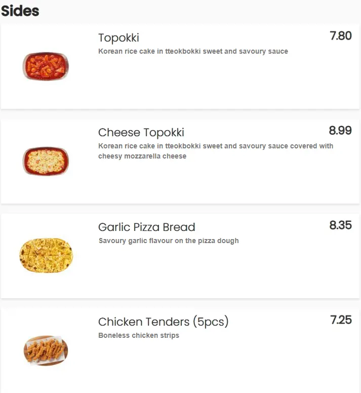 GOPIZZA SIDES MENU PRICES 2024