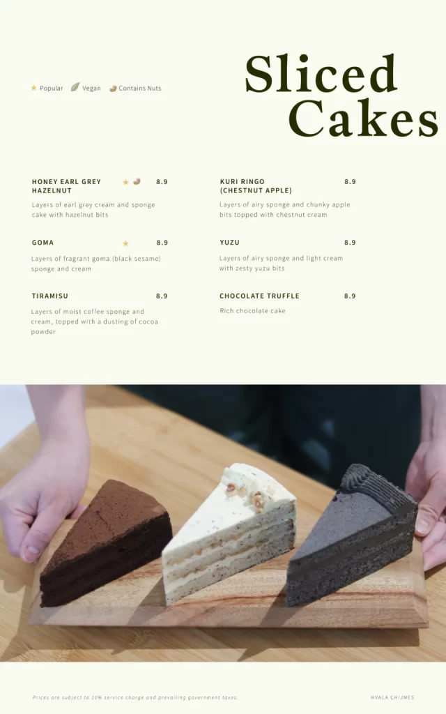 HVALA SLICED CAKES MENU PRICES 2024