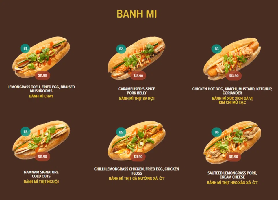 NamNam Banh Mi Menu 
2024