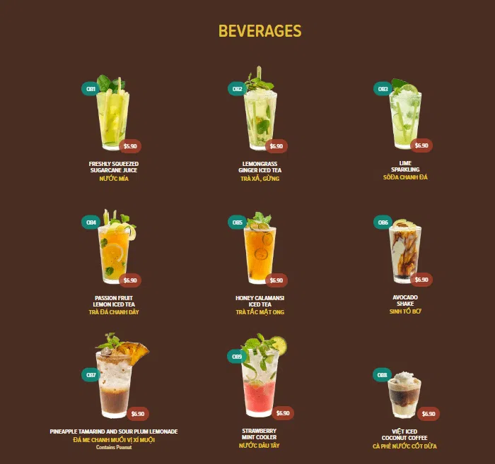 NamNam Beverages Menu 2024