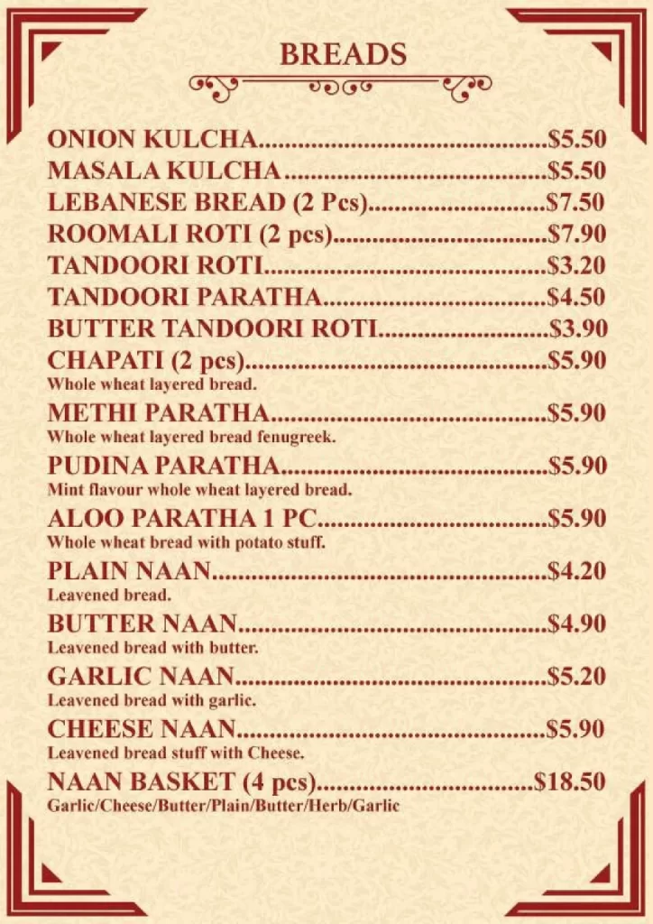 Royal Biryani Breads Menu 2024